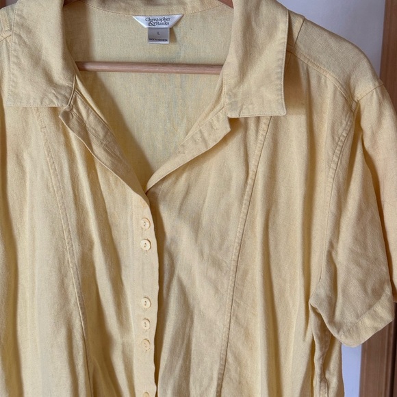 Christopher & Banks Butter Yellow Button-Up Women's Top Large Linen - Picture 5 of 11